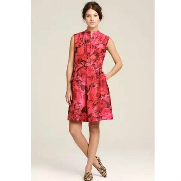 J Crew Pink Floral Sleeveless Taffeta Satin Fit and Flare Mini Dress Size 2 - Picture 15 of 16